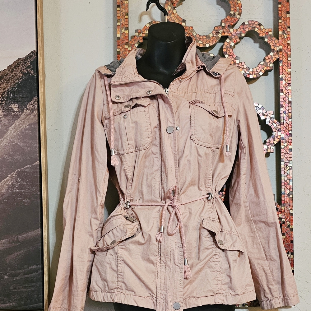 Women's Snobbish Collection Pink Coat - Hood Large Zip Up Utility Jacket
